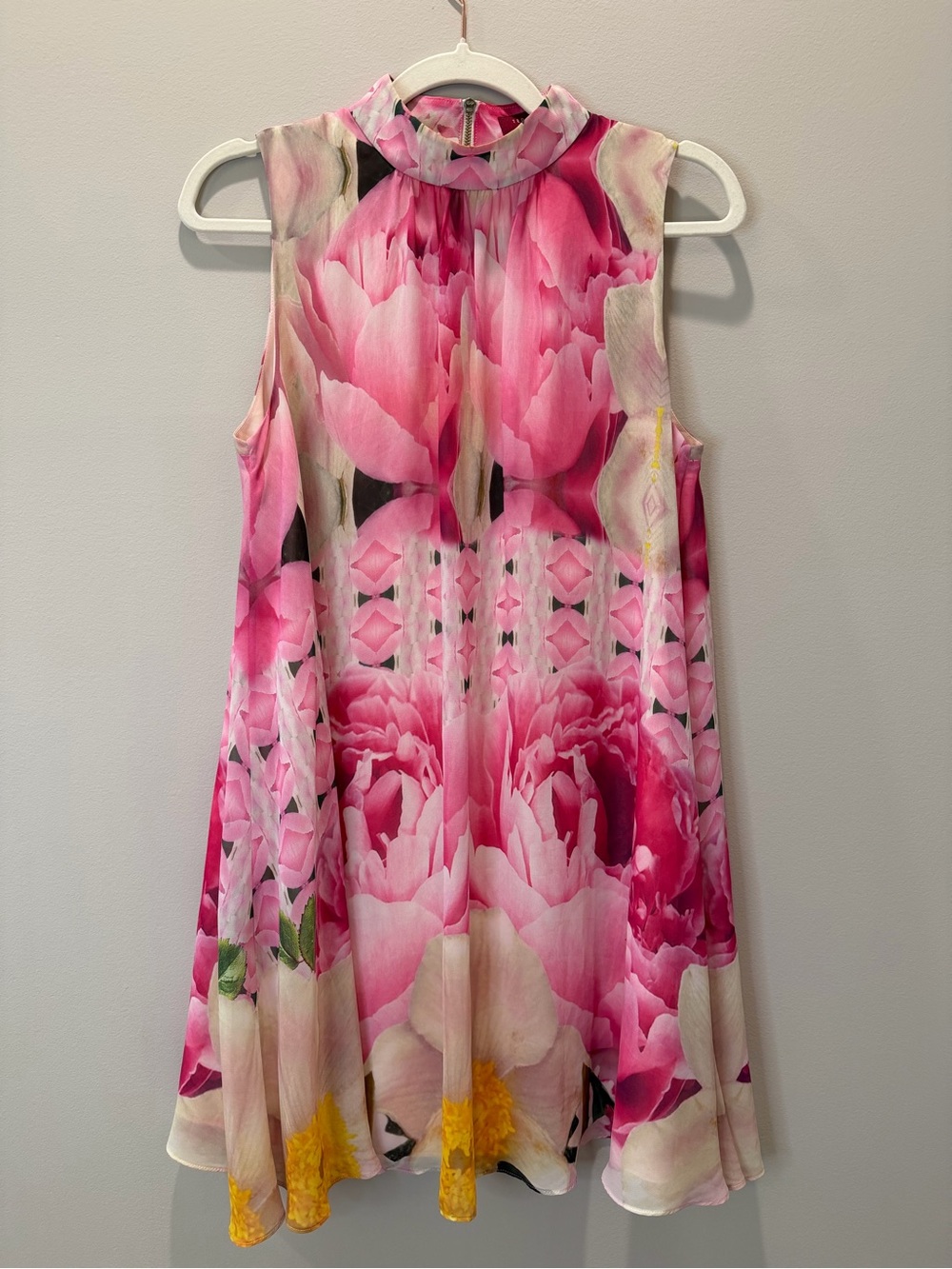 Ted Baker Pink Floral High-Neck Swing Dress